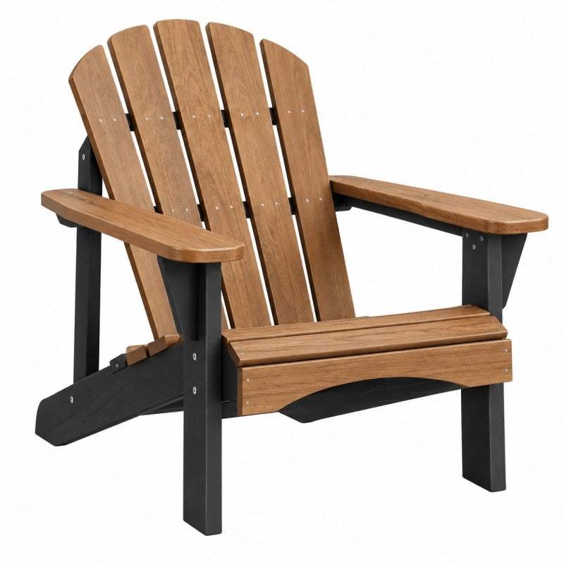 Adirondackstuhl 80 x 75 x 95 cm Kunststoff in Holzoptik Braun Schwarz Gartenstuhl mit breiten Armlehnen