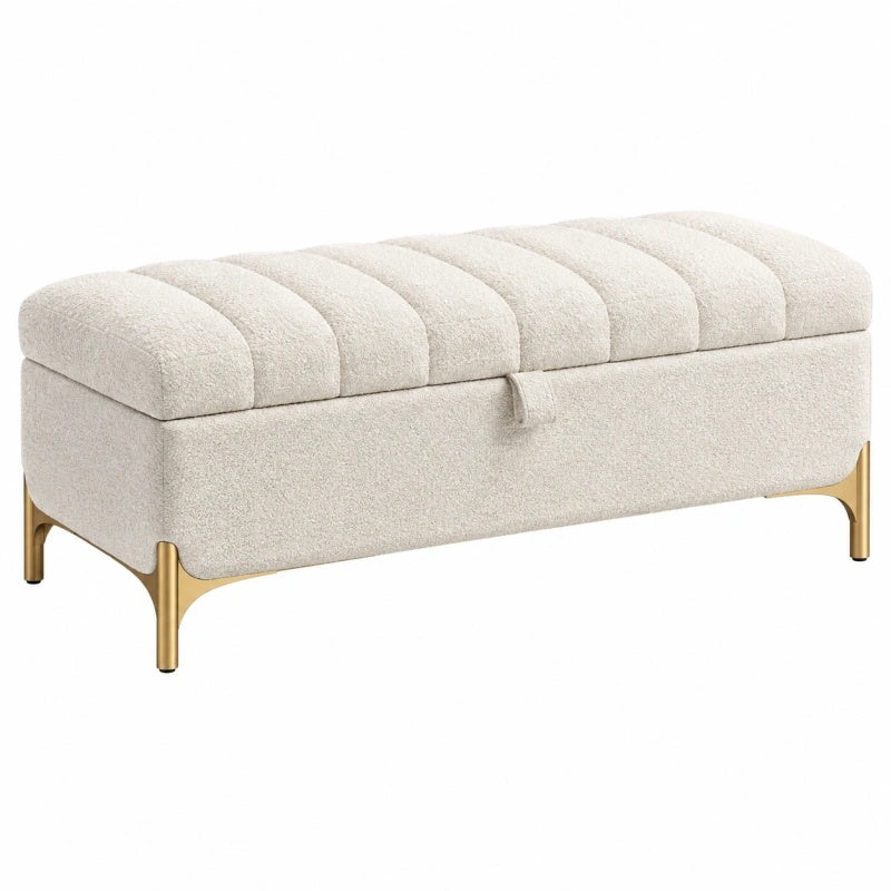 Sitzbank 110 x 45 x 48 cm mit Stauraum Bouclé Creme Gold gepolstert