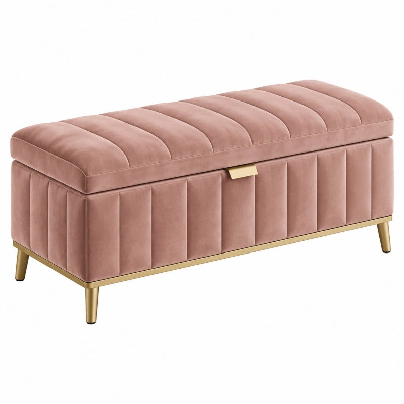 Aufbewahrungsbank 120 x 45 x 50 cm Samt Rosa Goldfarben gerippt