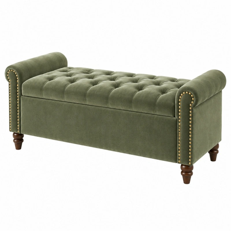 Sitzbank 150 x 60 x 75 cm Samt Olivgrün Chesterfield mit Stauraum