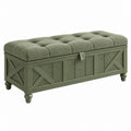 Belerado wooden storage bench in green with padded seat, 110x40x50 cm, in rustic country style, ideal for entryways or bedrooms.