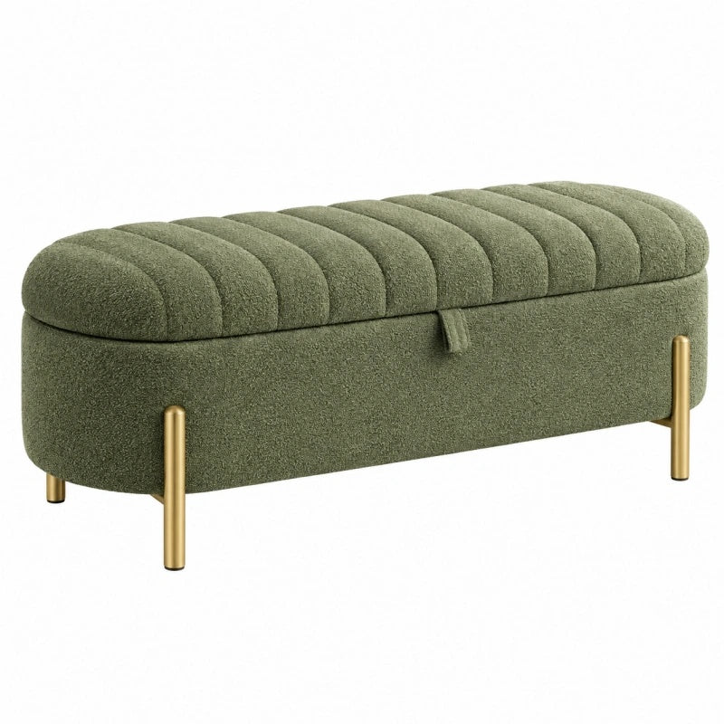 Sitzbank mit Stauraum 120 x 45 x 48 cm Bouclé Grün mit Metallbeinen - gepolstert