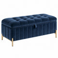 Sitzbank 120 x 45 x 45 cm aus Samt Dunkelblau mit Stauraum und Knopfheftung