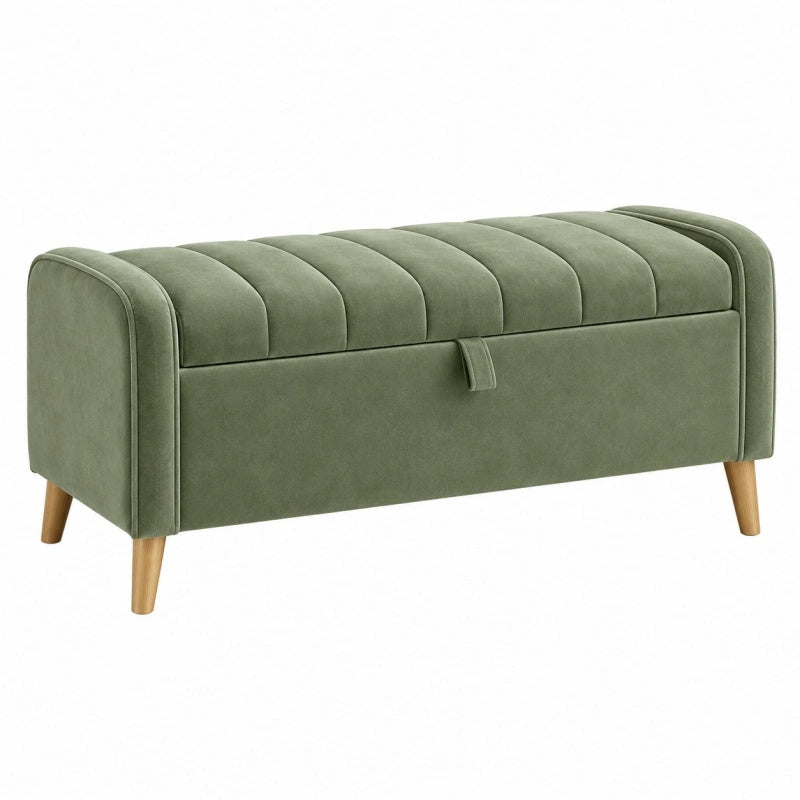 Sitzbank 110 x 45 x 50 cm Samt Olivgrün mit Stauraum Skandinavisch