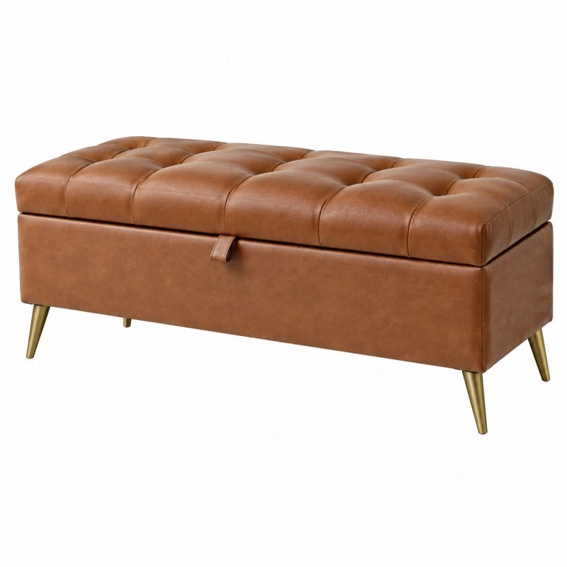 Sitzbank 120 cm braun Kunstleder mit Stauraum Chesterfield-Stil