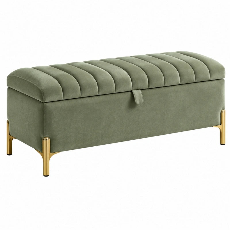 Sitzbank mit Stauraum 100 x 40 x 45 cm Samt Grün gepolstert mit Metallbeinen