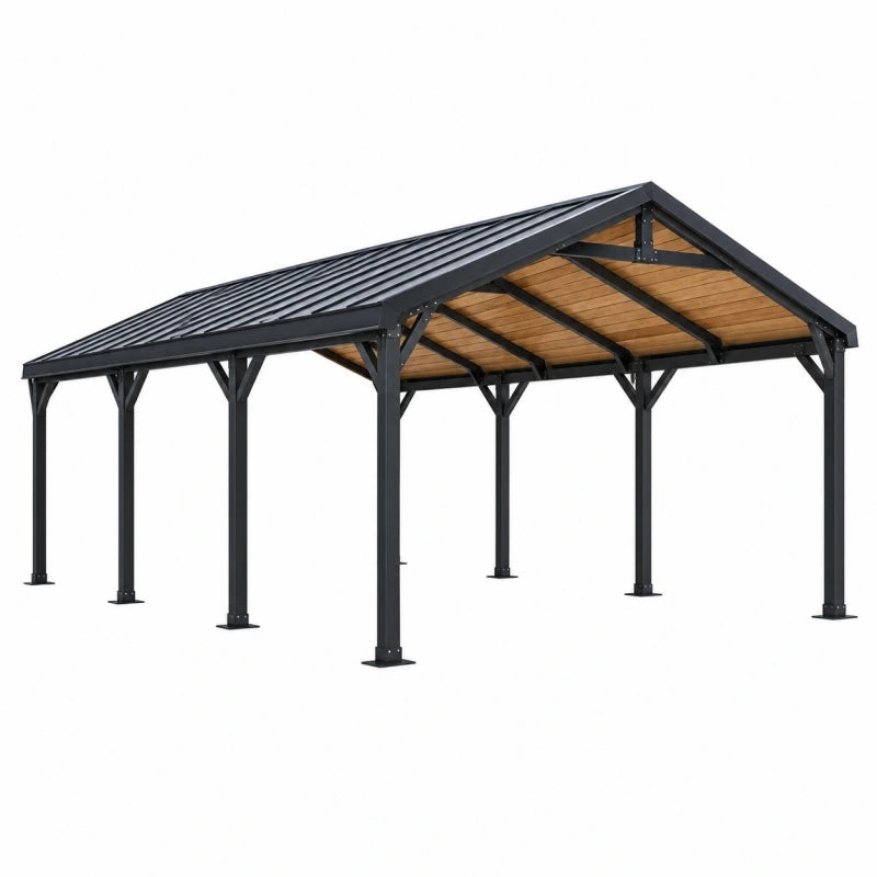 Carport 600 x 300 x 280 cm aus Stahl Schwarz mit Satteldach