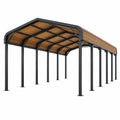 Carport 600 x 300 x 250 cm aus Stahl und Holzoptik mit gebogenem Dach für Außenbereich