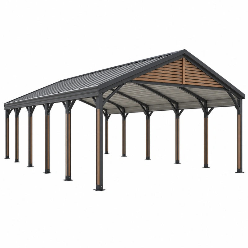 Carport 600 x 300 x 270 cm Stahl Braun Schwarz mit Polycarbonatdach