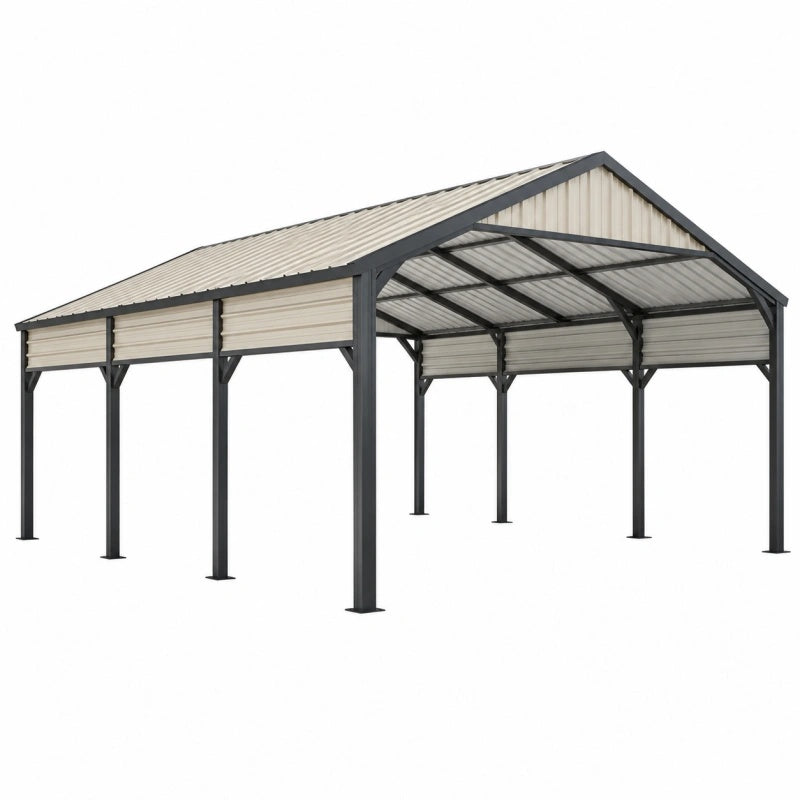 Carport 600 x 300 x 280 cm aus Stahl in Schwarz und Beige mit Satteldach