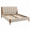 Polsterbett 160 x 200 cm Beige Holz mit Lattenrost Mid Century