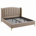 Polsterbett 160 x 200 cm Taupe Samt mit Metalllattenrost und vertikal gestepptem Kopfteil
